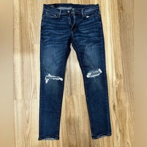 American Eagle Jeans Mens 32x34 Distressed Dark Wash Blue Denim Pants